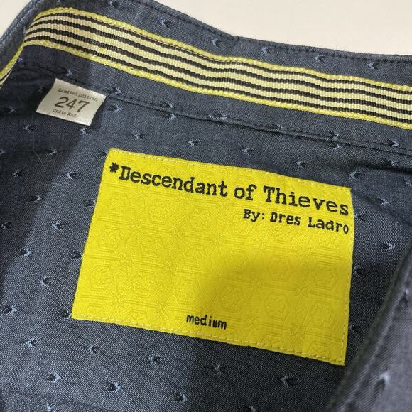 Descendant Of Thieves Dres Ladro Men’s Button Up Shirt Blue Geometric Medium 247 - Picture 3 of 8